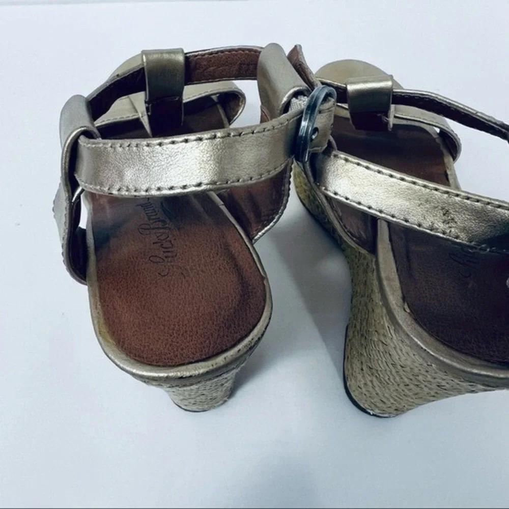 LUCKY BRAND Lovell Gold‎ Espadrille T-Strap Wedge Size 6/36M